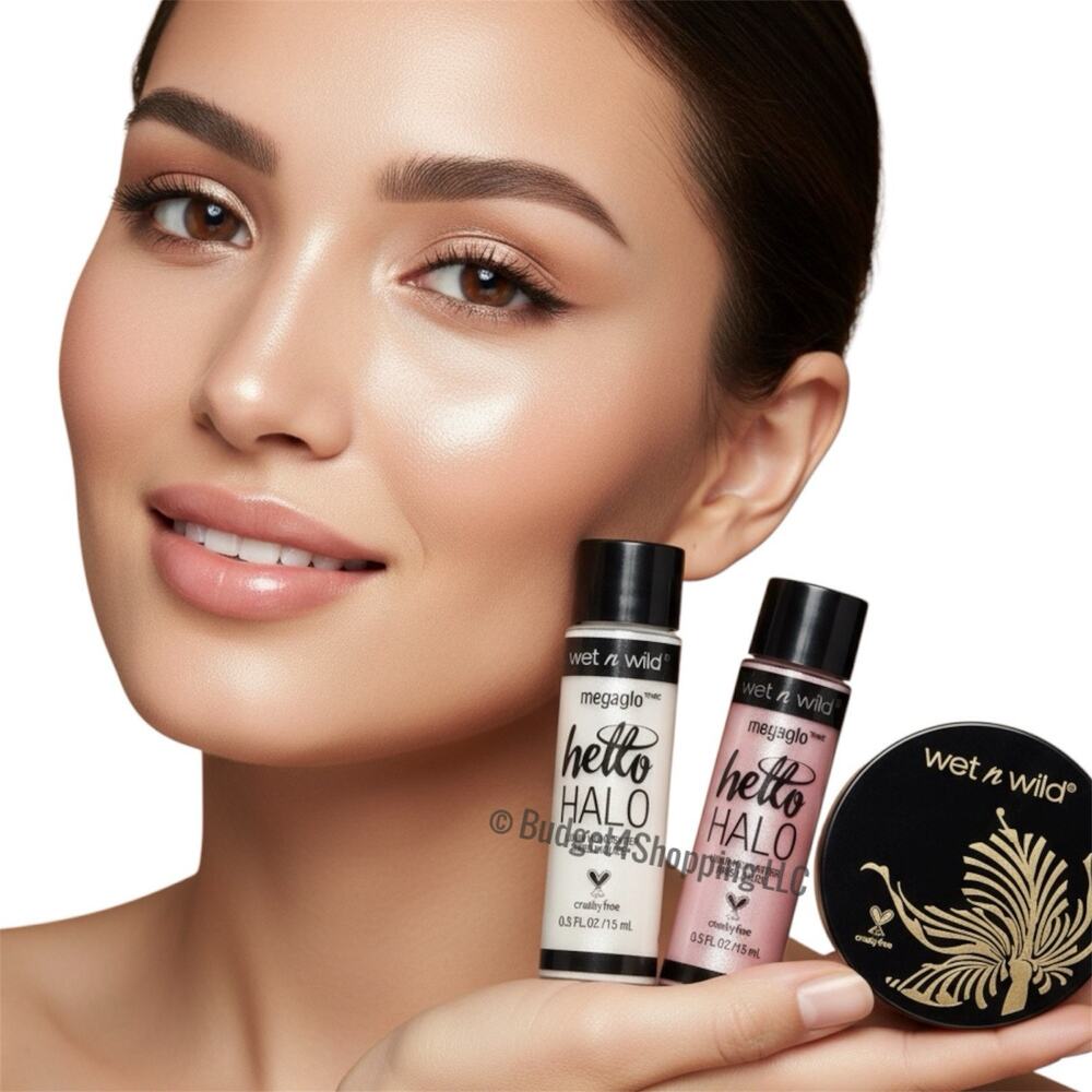 Wet n Wild Hello Halo Highlighter Trio Set: 2 Liquid Highlighters & Loose Powder